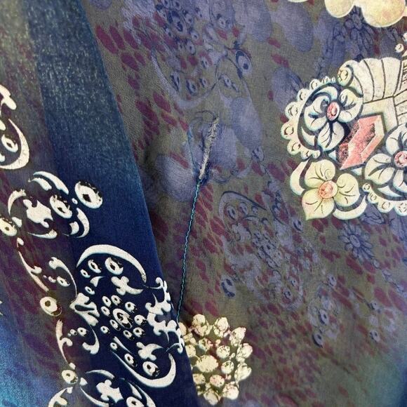 Aris A Silk Top Large Sheer Boho Artsy Gauzy Beaded Embellished Colorful USA - Picture 8 of 11